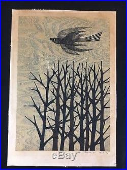 Vintage Japanese WOODBLOCK Print Fumio FUJITA Signed Artist Proof Modernism 1962