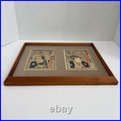 Vintage Japanese Woodblock Original Print 1830-1860 Edo-Meiji Era Wooden Frame