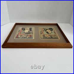 Vintage Japanese Woodblock Original Print 1830-1860 Edo-Meiji Era Wooden Frame