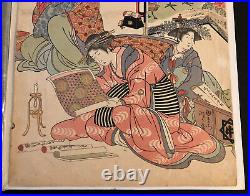 Vintage Japanese Woodblock Original Print Geisha 10x15 WithAttached Backing/Cover