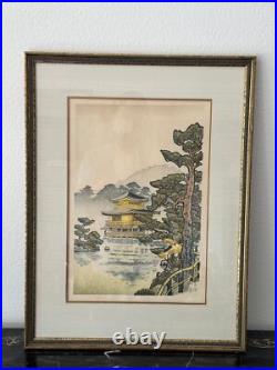 Vintage Japanese Woodblock Print Golden Pavilion in Rain by Nisaburo Ito Kyoto