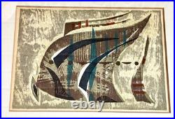 Vintage Japanese Woodblock Print Hagiwara Hideo Art Tropical Fish MCM Ukiyo-e