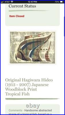 Vintage Japanese Woodblock Print Hagiwara Hideo Art Tropical Fish MCM Ukiyo-e