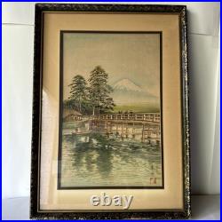 Vintage Japanese Woodblock Print Mt. Fuji by Harumura Framed 22x16