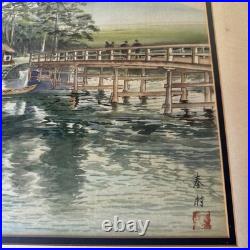 Vintage Japanese Woodblock Print Mt. Fuji by Harumura Framed 22x16