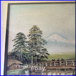 Vintage Japanese Woodblock Print Mt. Fuji by Harumura Framed 22x16