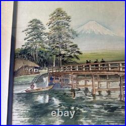 Vintage Japanese Woodblock Print Mt. Fuji by Harumura Framed 22x16
