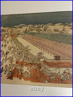 Vintage Japanese Woodblock Print Utagawa Toyoharu Sanjusangendo Kyoto RecutBlock