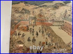 Vintage Japanese Woodblock Print Utagawa Toyoharu Sanjusangendo Kyoto RecutBlock