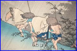 Vintage Japanese Woodblock Print by Utagawa Hiroshige Driving Rain at Shono 53