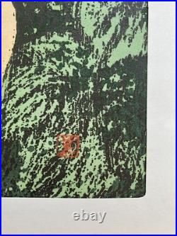 Vintage Kaoru Kawano Japanese Woodblock Print MCM Girl In Forest Original