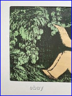 Vintage Kaoru Kawano Japanese Woodblock Print MCM Girl In Forest Original