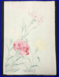 Vintage Kawarazaki Shodo woodblock print Carnation early Showa period