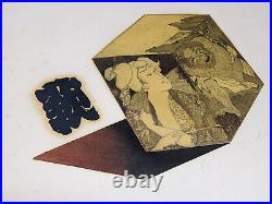 Vintage Makoto Ouchi Signed Japanese Woodblock Etching Print Dice 2/80