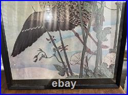 Vintage Nakayama Sugakudo Japanese Woodblock Print Greater Snipe Reeds & Ipomoea