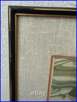 Vintage Ohno Bakufu Planting Rice in Rain Japanese Woodblock Print Matted Framed