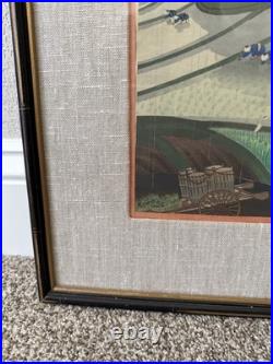 Vintage Ohno Bakufu Planting Rice in Rain Japanese Woodblock Print Matted Framed
