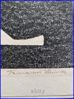 Vintage SHIMA TAMAMI 1961 Japanese Woodblock Print White Bird Forest, Signed