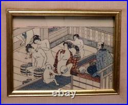 Vintage SIGNED JAPANESE ART Print Woodblock WOMEN in Bath House