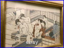 Vintage SIGNED JAPANESE ART Print Woodblock WOMEN in Bath House