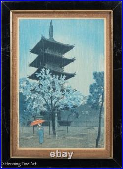 Vintage Shiro Kasamatsu Woodblock Rainy Evening at Yasaka, Pagoda Kyoto 18x13