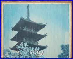 Vintage Shiro Kasamatsu Woodblock Rainy Evening at Yasaka, Pagoda Kyoto 18x13