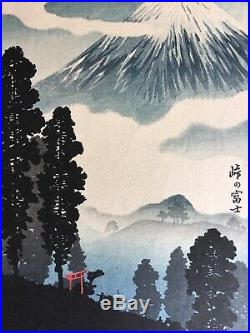 Vintage Takahashi Shotei Mount Fuji in Mist Japanese woodblock print