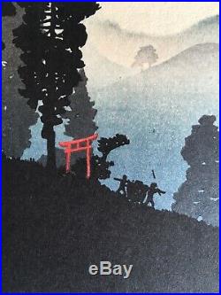 Vintage Takahashi Shotei Mount Fuji in Mist Japanese woodblock print