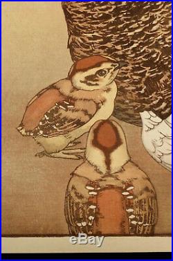 Vintage Toshi Yoshida Woodblock Print Japanese Rock Ptarmigan Raicho Birds Japan
