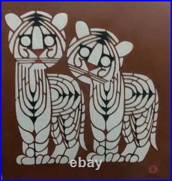 Vintage Toshijiro (Nenjiro) Inagaki Woodblock Print-Tiger Cubs Signed & Numbered