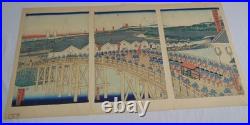 Vintage Triptych Utagawa Sadahide Bridge 3 Japanese Woodblock Art Prints