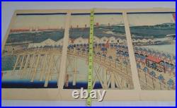 Vintage Triptych Utagawa Sadahide Bridge 3 Japanese Woodblock Art Prints