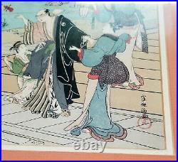 Vintage frmd Japanese Wood Block Print of Shunman Kubota Seeking Pleasure