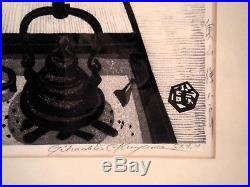Vintage signed midcentury Japanese woodblock print by Gihachiro Okuyama, 1951