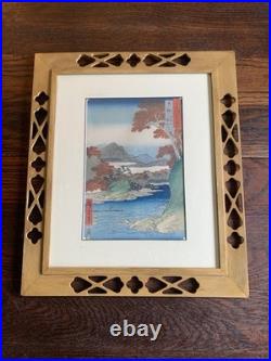 Vtg Framed Set Of 2 Hiroshige Woodblock Prints Antique Japan Tatsuta Mt. & River