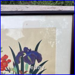 Vtg JAPANESE WOODBLOCK PRINT BAKUFU OHNO 1950 FLOWERS IN BASKET Pair