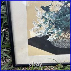 Vtg JAPANESE WOODBLOCK PRINT BAKUFU OHNO 1950 FLOWERS IN BASKET Pair