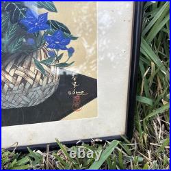 Vtg JAPANESE WOODBLOCK PRINT BAKUFU OHNO 1950 FLOWERS IN BASKET Pair