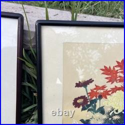Vtg JAPANESE WOODBLOCK PRINT BAKUFU OHNO 1950 FLOWERS IN BASKET Pair