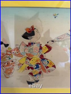 Vtg Japanese Konobu Hasegawa Woodblock Print Children Playing on New Year's Day