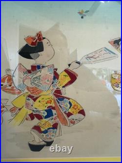 Vtg Japanese Konobu Hasegawa Woodblock Print Children Playing on New Year's Day