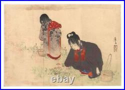 WB Eisen Tomioka Japanese Woodblock Prints Asian Antique Ukiyo-e Flower Children
