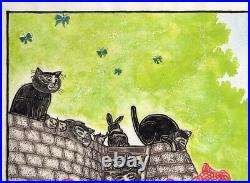 Woodblock print? Forest with cats? Printmaker Fuhito Fujimiya Cat picture