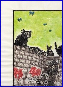 Woodblock print? Forest with cats? Printmaker Fuhito Fujimiya Cat picture