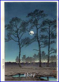 Woodblock print Kawase Hasui Winter Moon Toyamagahara Postprint