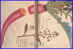 Woodblock printed Pictorial book of flora 19thC Japanese Edo Meiji Antique
