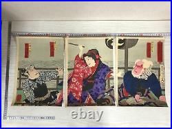 Y3762 WOODBLOCK PRINT Kunichika triptych actor Japan Ukiyoe picture art antique
