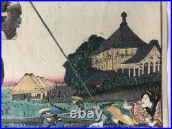 Y4628 WOODBLOCK PRINT Hirokage Edo famous place Japan Ukiyoe art antique