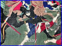 Y5707 WOODBLOCK PRINT Chikanobu war battle triptych Japan Ukiyoe antique art