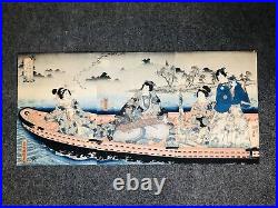 Y5710 WOODBLOCK PRINT Kunisada person man triptych Japan Ukiyoe antique art